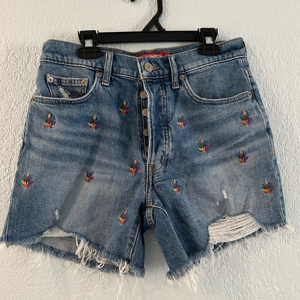 Lucky Brand Embroidered Denim Midi Shorts size